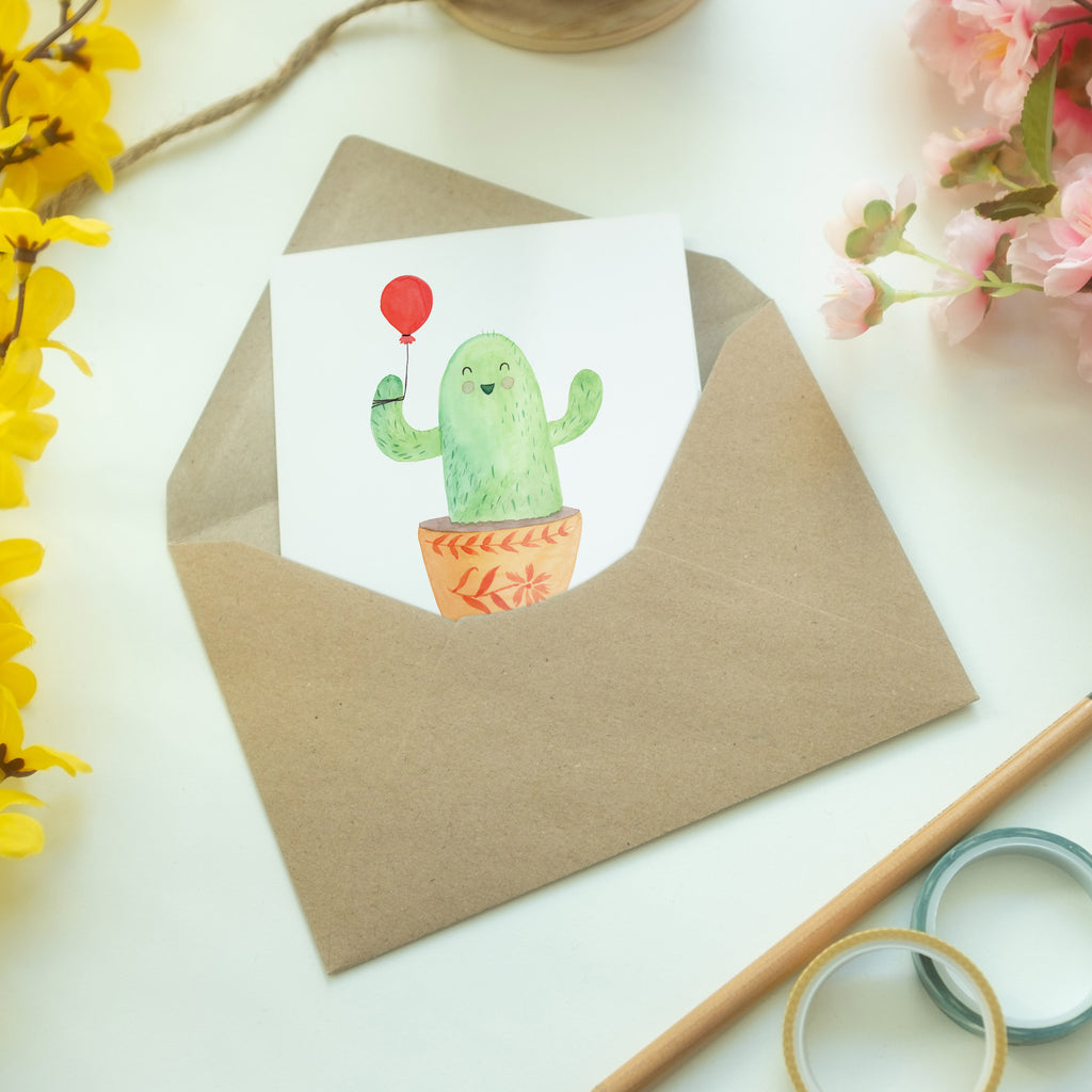 Grußkarte Kaktus Luftballon Klappkarte, Einladungskarte, Glückwunschkarte, Hochzeitskarte, Geburtstagskarte, Karte, Kaktus, Kakteen, Luftballon, Neustart, Freude, Büro, Stress, Büroalltag, Freundin, Freund, Ausbildung, Prüfung