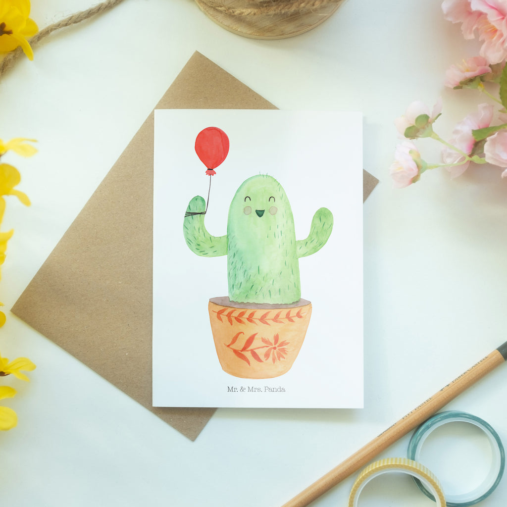 Grußkarte Kaktus Luftballon Klappkarte, Einladungskarte, Glückwunschkarte, Hochzeitskarte, Geburtstagskarte, Karte, Kaktus, Kakteen, Luftballon, Neustart, Freude, Büro, Stress, Büroalltag, Freundin, Freund, Ausbildung, Prüfung