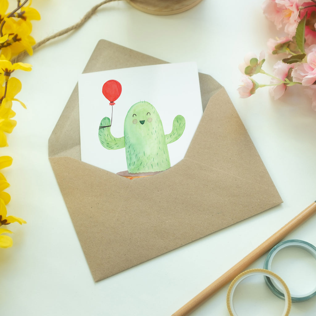 Grußkarte Kaktus Luftballon Klappkarte, Einladungskarte, Glückwunschkarte, Hochzeitskarte, Geburtstagskarte, Karte, Kaktus, Kakteen, Luftballon, Neustart, Freude, Büro, Stress, Büroalltag, Freundin, Freund, Ausbildung, Prüfung