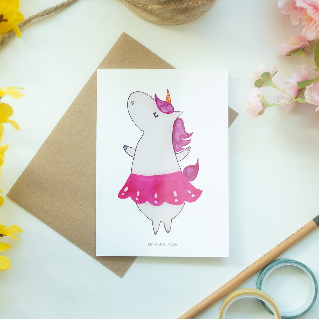 Grußkarte Einhorn Ballerina Klappkarte, Einladungskarte, Glückwunschkarte, Hochzeitskarte, Geburtstagskarte, Karte, Einhorn, Einhörner, Einhorn Deko, Pegasus, Unicorn, Tanzen, Ballerina, Party, Wohnung, Spaß, Feiern, Geburtstag, Tänzerin, Lebenslust, Lebensfreude
