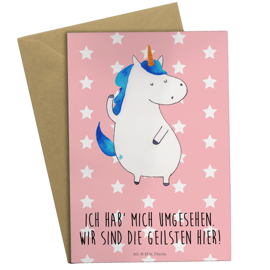 Grußkarte Einhorn Mann Klappkarte, Einladungskarte, Glückwunschkarte, Hochzeitskarte, Geburtstagskarte, Karte, Einhorn, Einhörner, Einhorn Deko, Pegasus, Unicorn, cool, Mann, Freundin, Familie, bester Freund, BFF, Party, hübsch, beste