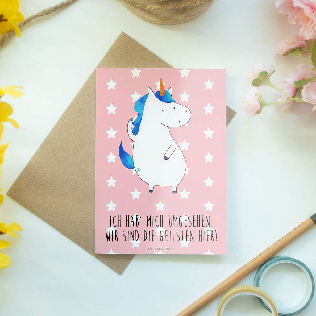 Grußkarte Einhorn Mann Klappkarte, Einladungskarte, Glückwunschkarte, Hochzeitskarte, Geburtstagskarte, Karte, Einhorn, Einhörner, Einhorn Deko, Pegasus, Unicorn, cool, Mann, Freundin, Familie, bester Freund, BFF, Party, hübsch, beste