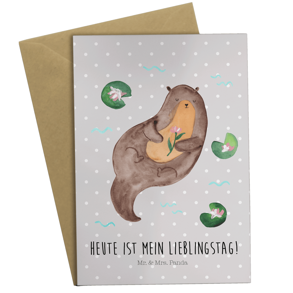 Grußkarte Otter mit Seerose Klappkarte, Einladungskarte, Glückwunschkarte, Hochzeitskarte, Geburtstagskarte, Karte, Otter, Fischotter, Seeotter, Otter Seeotter See Otter
