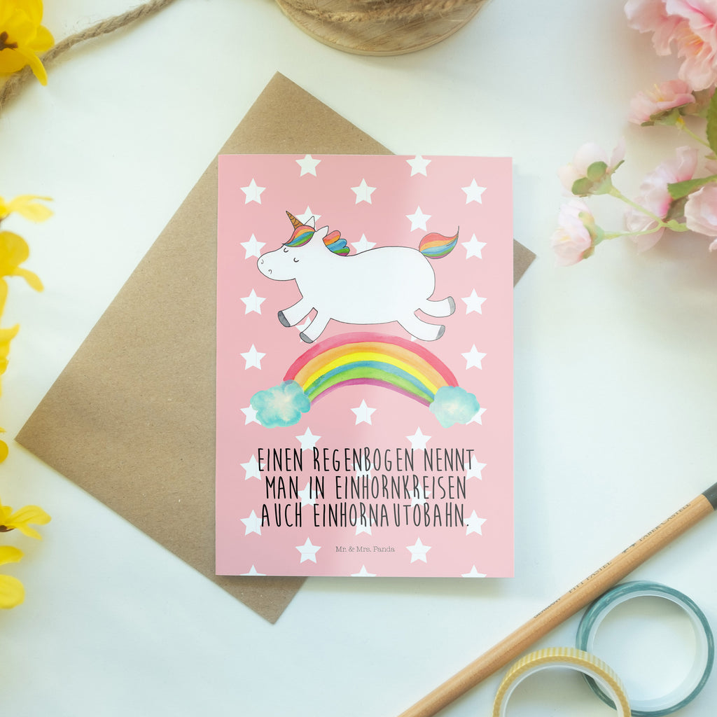 Grußkarte Einhorn Regenbogen Klappkarte, Einladungskarte, Glückwunschkarte, Hochzeitskarte, Geburtstagskarte, Karte, Einhorn, Einhörner, Einhorn Deko, Pegasus, Unicorn, Regenbogen, Glitzer, Einhornpower, Erwachsenwerden, Einhornautobahn