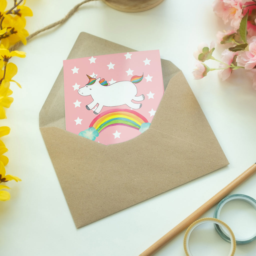 Grußkarte Einhorn Regenbogen Klappkarte, Einladungskarte, Glückwunschkarte, Hochzeitskarte, Geburtstagskarte, Karte, Einhorn, Einhörner, Einhorn Deko, Pegasus, Unicorn, Regenbogen, Glitzer, Einhornpower, Erwachsenwerden, Einhornautobahn