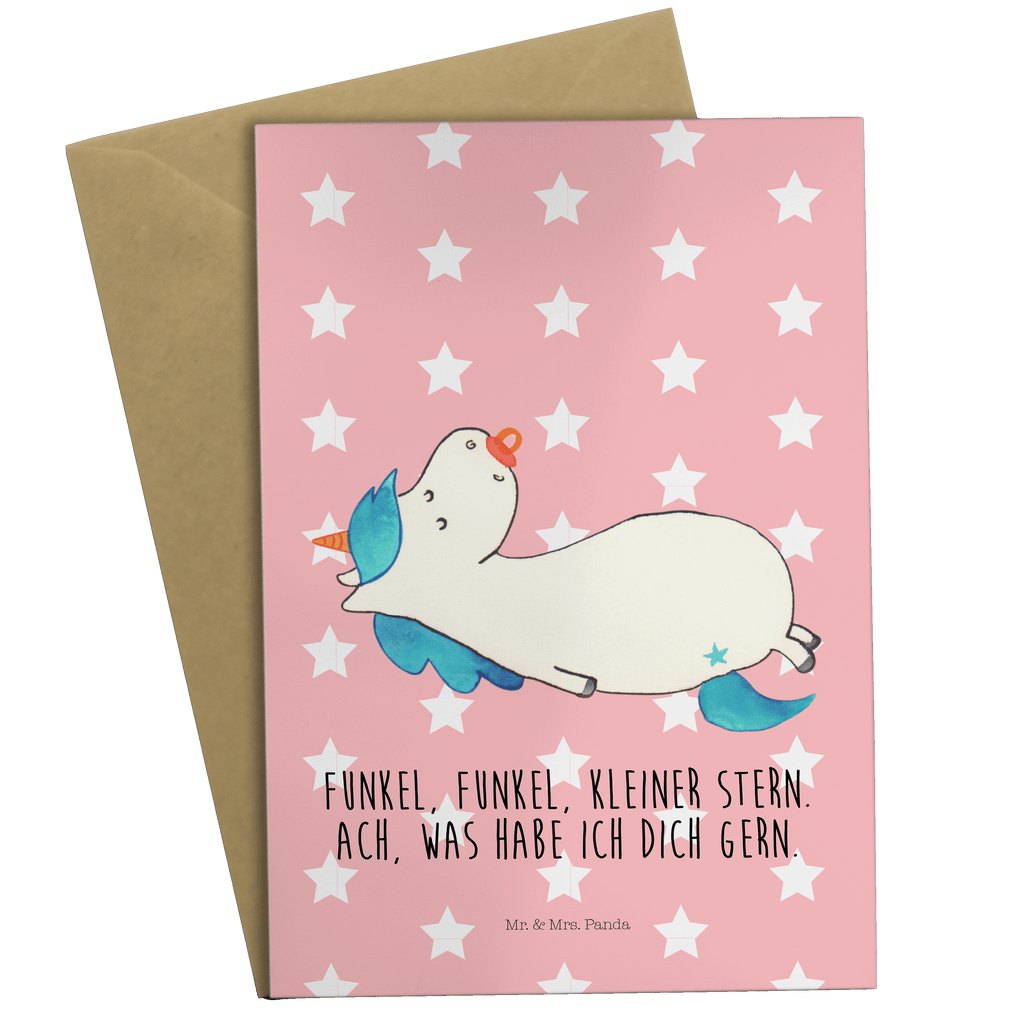 Grußkarte Einhorn Schnullie Klappkarte, Einladungskarte, Glückwunschkarte, Hochzeitskarte, Geburtstagskarte, Karte, Einhorn, Einhörner, Einhorn Deko, Pegasus, Unicorn, Baby, Kleinkind, Geburt, Geburtstag, Säugling, Schnuller, Geschenk Geburt, Mutter, Mama