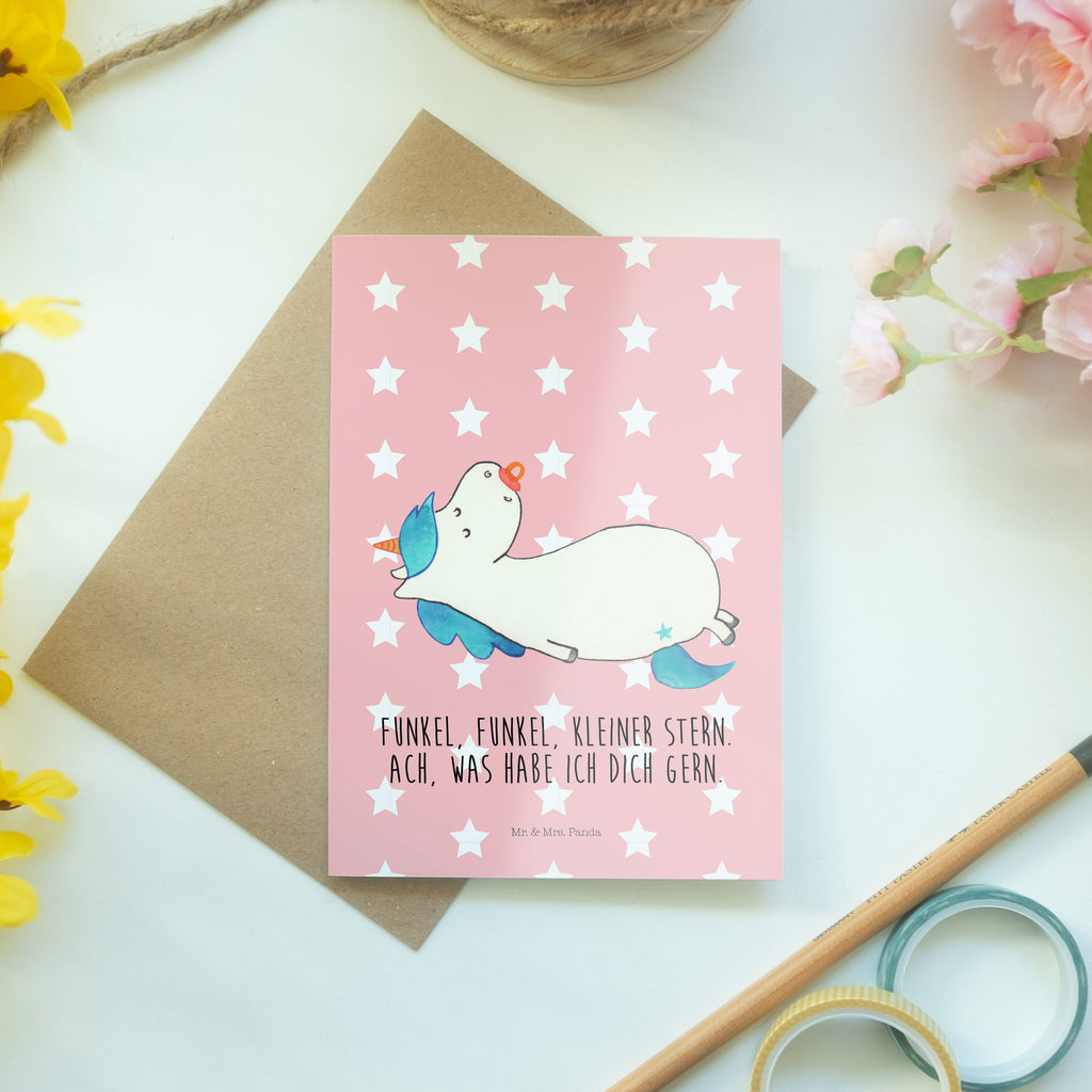 Grußkarte Einhorn Schnullie Klappkarte, Einladungskarte, Glückwunschkarte, Hochzeitskarte, Geburtstagskarte, Karte, Einhorn, Einhörner, Einhorn Deko, Pegasus, Unicorn, Baby, Kleinkind, Geburt, Geburtstag, Säugling, Schnuller, Geschenk Geburt, Mutter, Mama