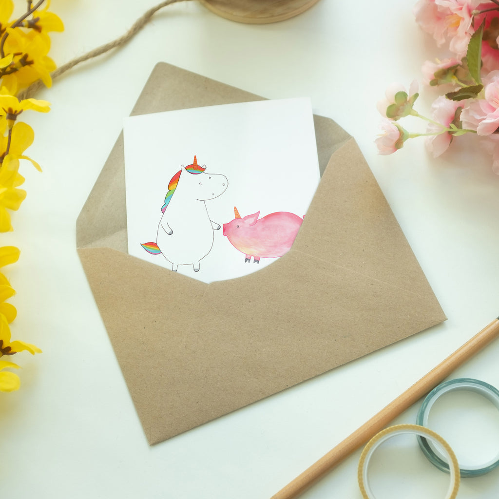 Grußkarte Einhorn + Schweinhorn Klappkarte, Einladungskarte, Glückwunschkarte, Hochzeitskarte, Geburtstagskarte, Karte, Einhorn, Einhörner, Einhorn Deko, Pegasus, Unicorn, Freundschaft, Schweinhorn, Schwein, Freundin, Schweinchen