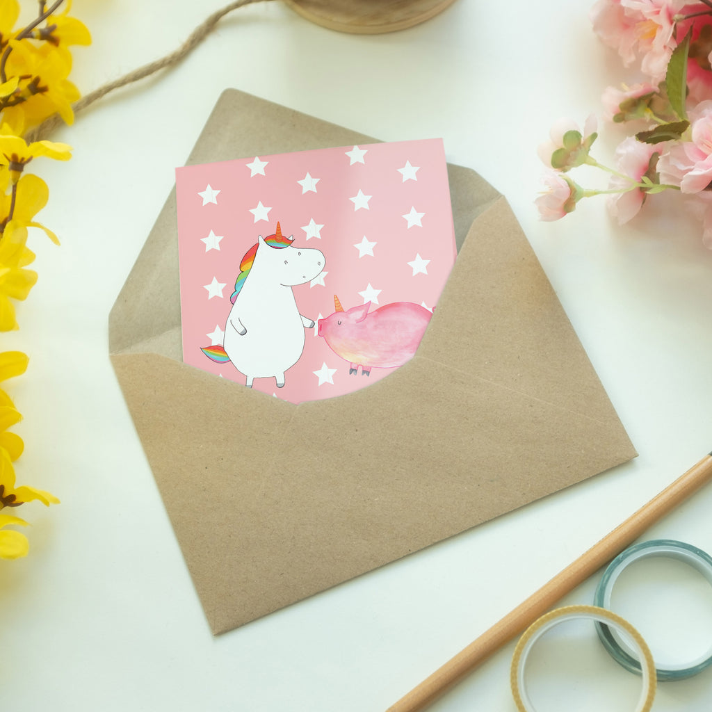 Grußkarte Einhorn + Schweinhorn Klappkarte, Einladungskarte, Glückwunschkarte, Hochzeitskarte, Geburtstagskarte, Karte, Einhorn, Einhörner, Einhorn Deko, Pegasus, Unicorn, Freundschaft, Schweinhorn, Schwein, Freundin, Schweinchen