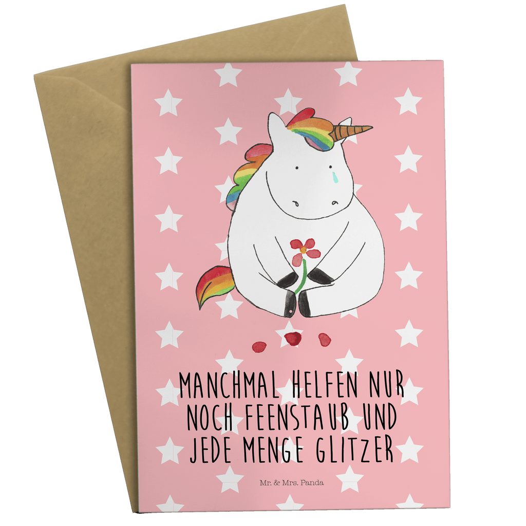 Grußkarte Einhorn Traurig Klappkarte, Einladungskarte, Glückwunschkarte, Hochzeitskarte, Geburtstagskarte, Karte, Einhorn, Einhörner, Einhorn Deko, Pegasus, Unicorn, Glitzer, Trösten. Freundschaft, Freunde, Liebe, Trauer, Grußkarte, Blume