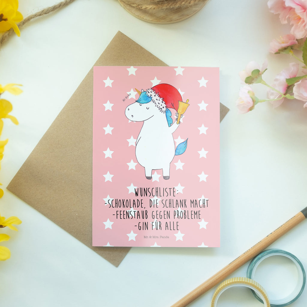 Grußkarte Einhorn Weihnachtsmann Klappkarte, Einladungskarte, Glückwunschkarte, Hochzeitskarte, Geburtstagskarte, Karte, Einhorn, Einhörner, Einhorn Deko, Pegasus, Unicorn, Gin, Schokolade, Schoki, Weihnachten, Weihnachtsmann, Nikolaus, Wunschzettel, Wunschliste, Feenstaub