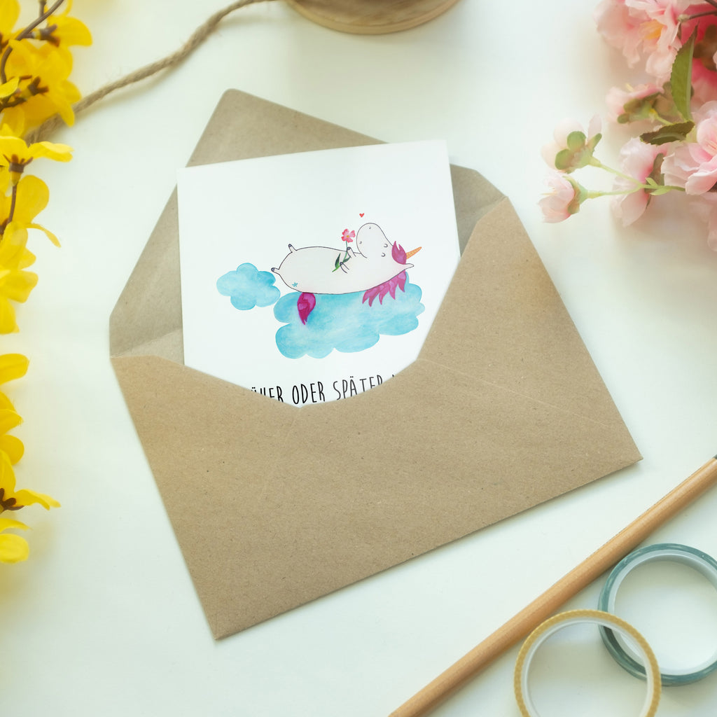 Grußkarte Einhorn verliebt auf Wolke Klappkarte, Einladungskarte, Glückwunschkarte, Hochzeitskarte, Geburtstagskarte, Karte, Einhorn, Einhörner, Einhorn Deko, Pegasus, Unicorn, verliebt, Liebe, Liebesbeweis, Freundin, Wolke