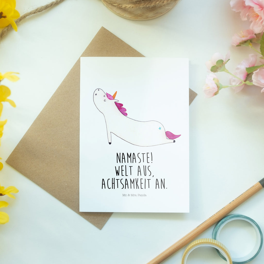 Grußkarte Einhorn Yoga Klappkarte, Einladungskarte, Glückwunschkarte, Hochzeitskarte, Geburtstagskarte, Karte, Einhorn, Einhörner, Einhorn Deko, Pegasus, Unicorn, Yoga, Namaste, Achtsamkeit, Entspannung, Joga, Yogamatte, Sport, lustig, witzig, süß