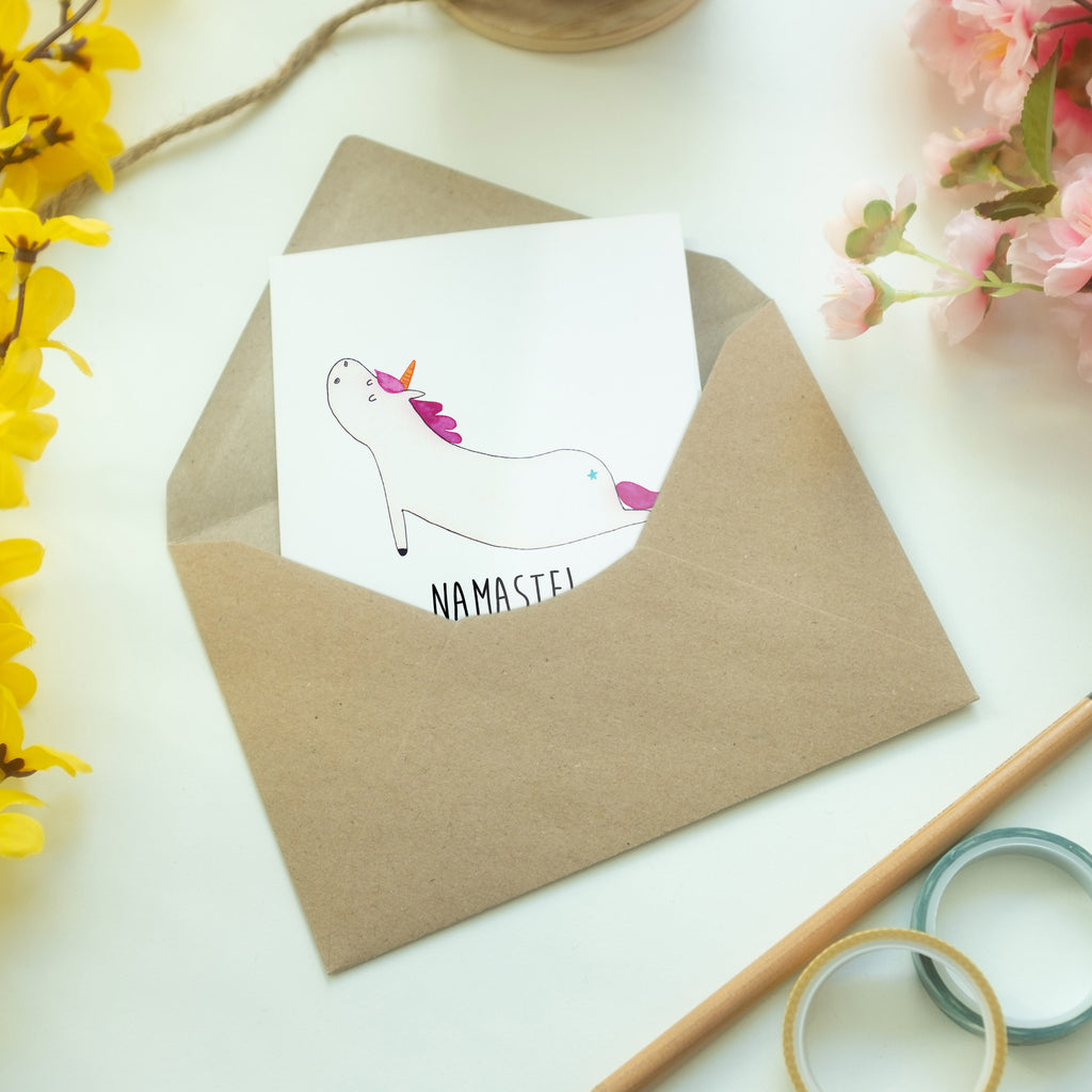 Grußkarte Einhorn Yoga Klappkarte, Einladungskarte, Glückwunschkarte, Hochzeitskarte, Geburtstagskarte, Karte, Einhorn, Einhörner, Einhorn Deko, Pegasus, Unicorn, Yoga, Namaste, Achtsamkeit, Entspannung, Joga, Yogamatte, Sport, lustig, witzig, süß