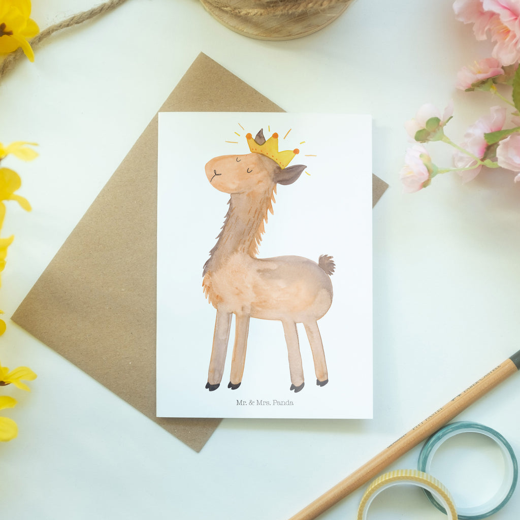 Grußkarte Lama König Klappkarte, Einladungskarte, Glückwunschkarte, Hochzeitskarte, Geburtstagskarte, Karte, Lama, Alpaka, Lamas, König, Königin, Freundin, Mama, Papa, Büro Kollege, Kollegin, Chef, Vorgesetzter, Abi, Abitur