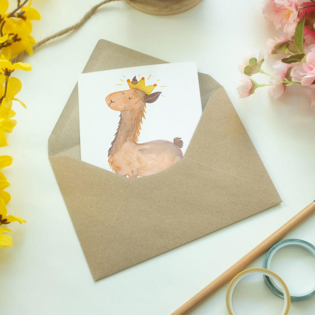 Grußkarte Lama König Klappkarte, Einladungskarte, Glückwunschkarte, Hochzeitskarte, Geburtstagskarte, Karte, Lama, Alpaka, Lamas, König, Königin, Freundin, Mama, Papa, Büro Kollege, Kollegin, Chef, Vorgesetzter, Abi, Abitur