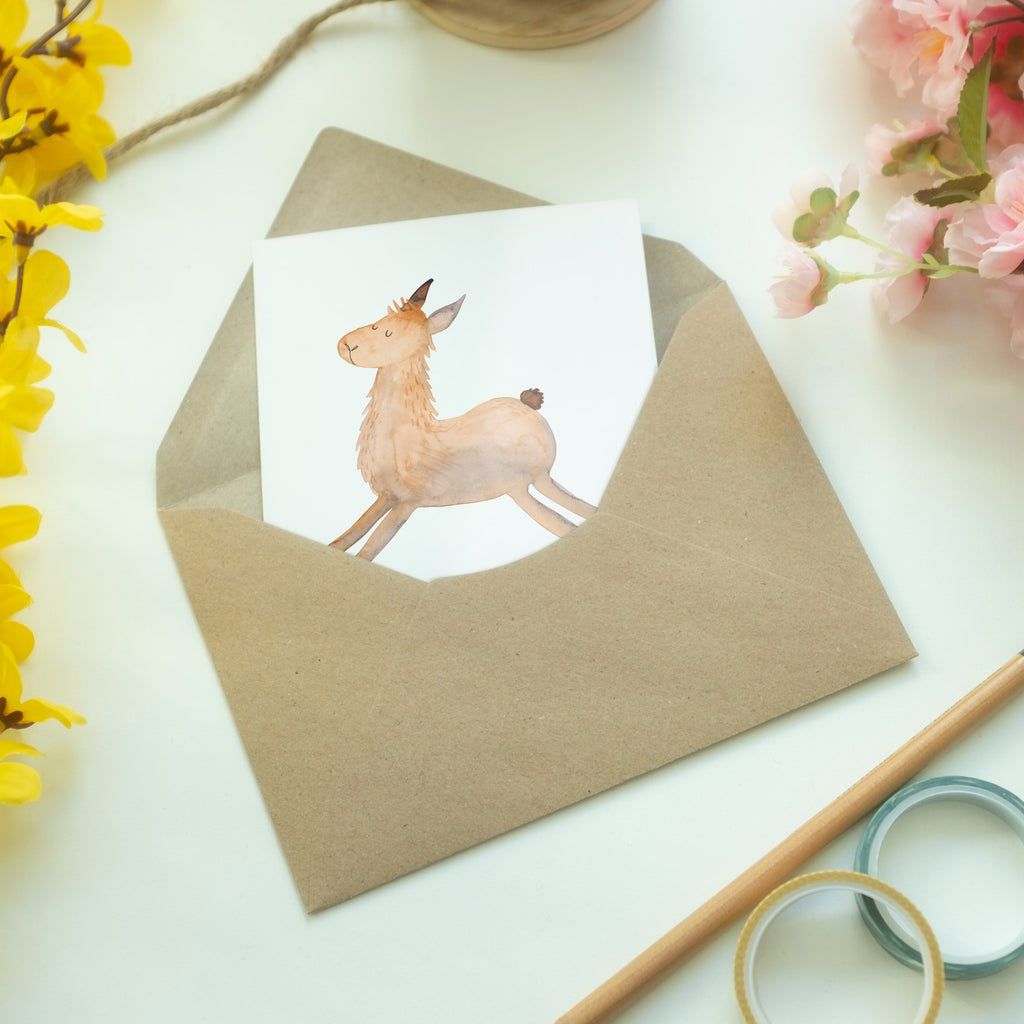 Grußkarte Lama springend Klappkarte, Einladungskarte, Glückwunschkarte, Hochzeitskarte, Geburtstagskarte, Karte, Lama, Alpaka, Lamas, Lieblingstag, Happy day, fröhlich, Glück, Freundin, Liebeskummer, Neustart, guten Morgen, Start, Prüfung, Abitur