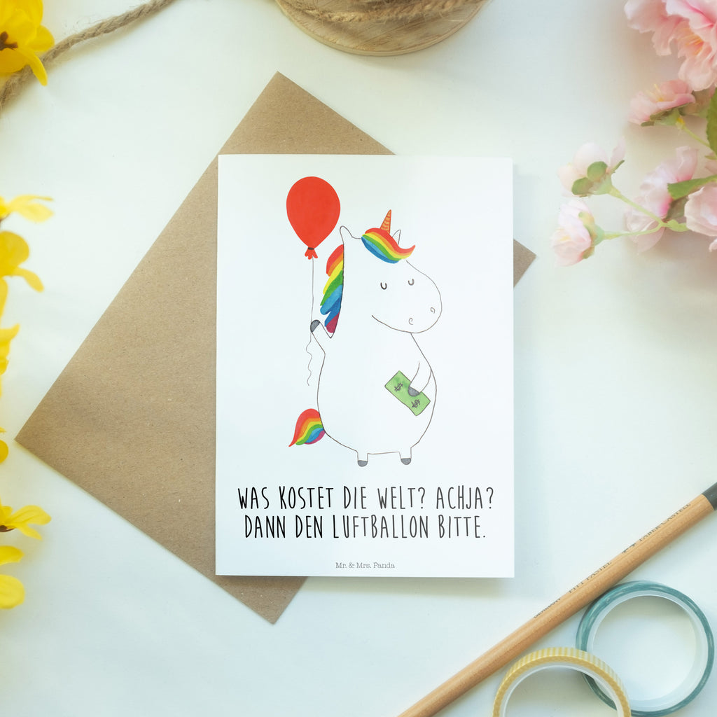 Grußkarte Einhorn Luftballon Klappkarte, Einladungskarte, Glückwunschkarte, Hochzeitskarte, Geburtstagskarte, Karte, Einhorn, Einhörner, Einhorn Deko, Pegasus, Unicorn, Luftballon, Geld, Lebenslust, Freude, Geschenk, Freundin