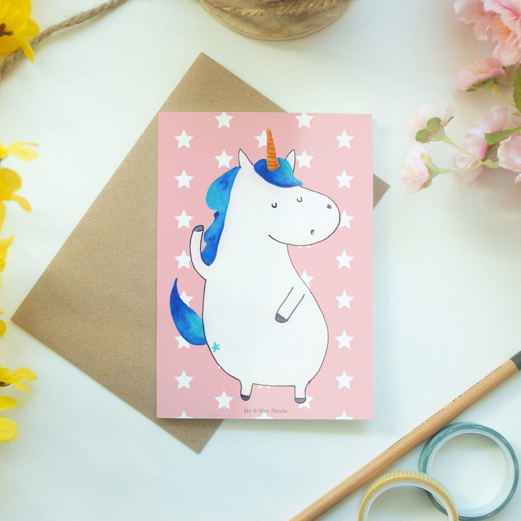 Grußkarte Einhorn Mann Klappkarte, Einladungskarte, Glückwunschkarte, Hochzeitskarte, Geburtstagskarte, Karte, Einhorn, Einhörner, Einhorn Deko, Pegasus, Unicorn, cool, Mann, Freundin, Familie, bester Freund, BFF, Party, hübsch, beste