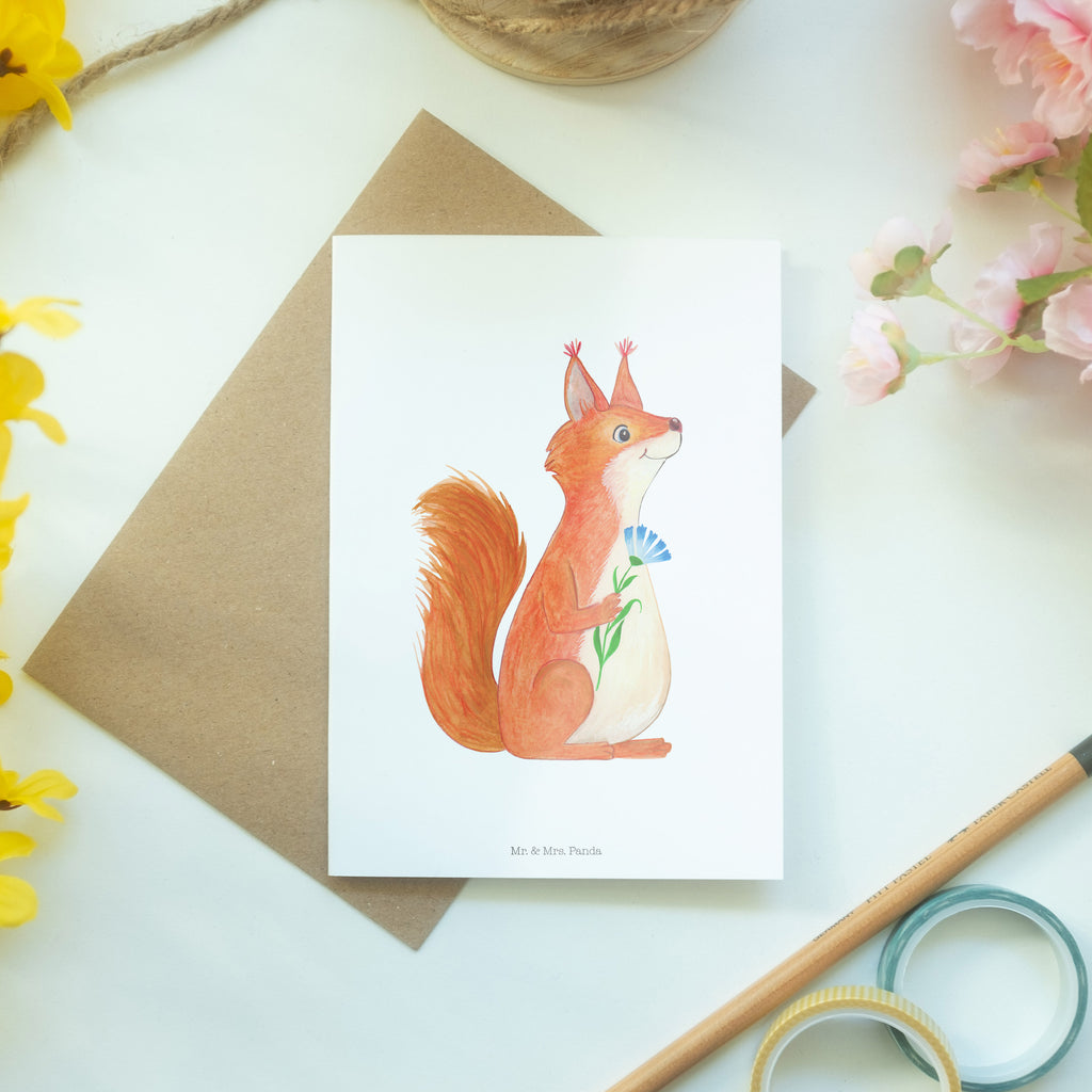 Grußkarte Eichhörnchen Blume Klappkarte, Einladungskarte, Glückwunschkarte, Hochzeitskarte, Geburtstagskarte, Karte, Tiermotive, Gute Laune, lustige Sprüche, Tiere, Eichhörnchen, Eichhorn, Spruch positiv, Lachen, Spaß, Motivation Sprüche, Motivation Bilder, glücklich Spruch, Spruch Deko