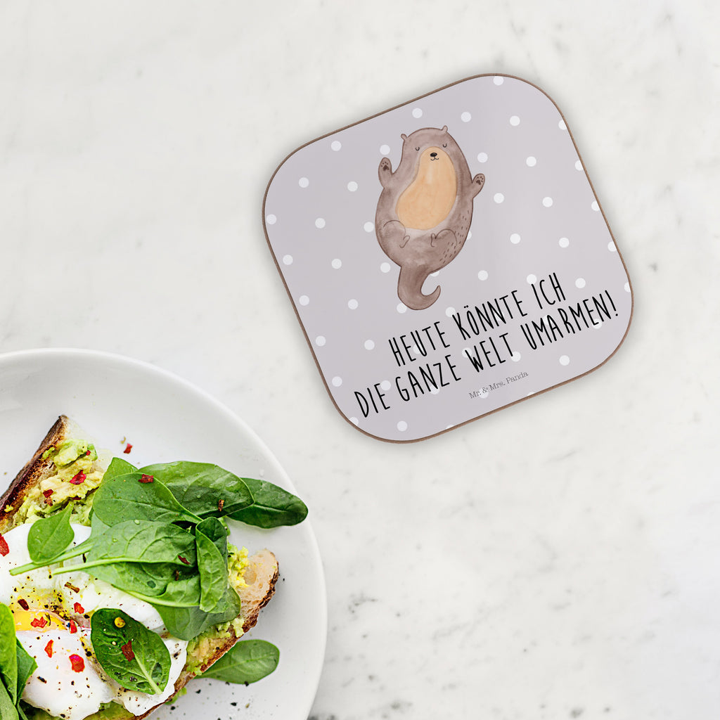 Quadratische Untersetzer Otter Umarmen Bierdeckel, Glasuntersetzer, Untersetzer Gläser, Getränkeuntersetzer, Otter, Fischotter, Seeotter, Otter Seeotter See Otter