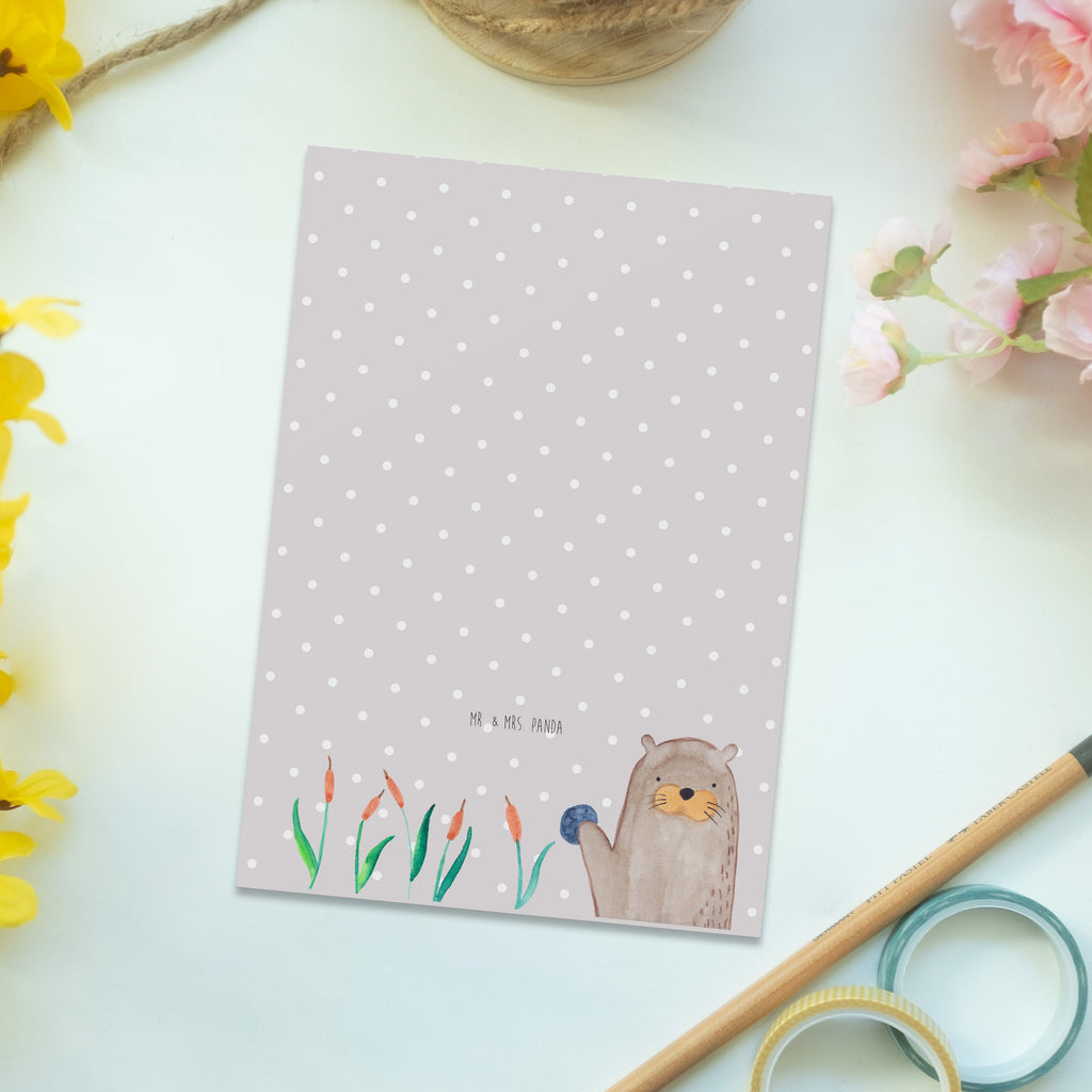Postkarte Otter mit Stein Geschenkkarte, Grußkarte, Karte, Einladung, Ansichtskarte, Geburtstagskarte, Einladungskarte, Dankeskarte, Otter, Fischotter, Seeotter, Otter Seeotter See Otter