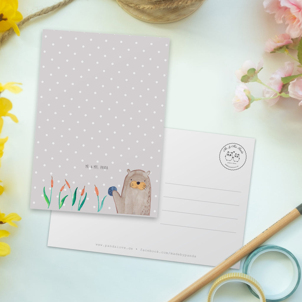 Postkarte Otter mit Stein Geschenkkarte, Grußkarte, Karte, Einladung, Ansichtskarte, Geburtstagskarte, Einladungskarte, Dankeskarte, Otter, Fischotter, Seeotter, Otter Seeotter See Otter