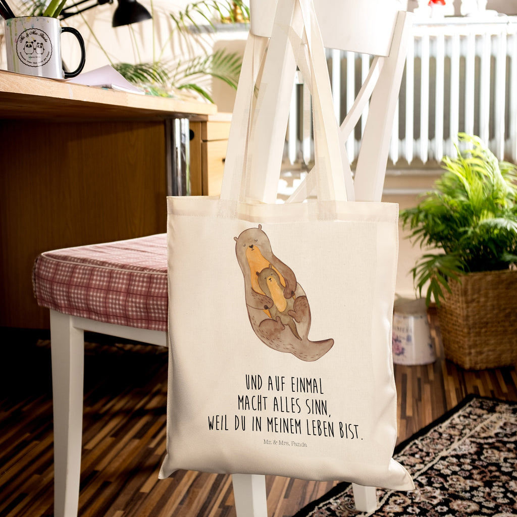 Tragetasche Otter mit Kind Beuteltasche, Beutel, Einkaufstasche, Jutebeutel, Stoffbeutel, Otter, Fischotter, Seeotter, Otter Seeotter See Otter