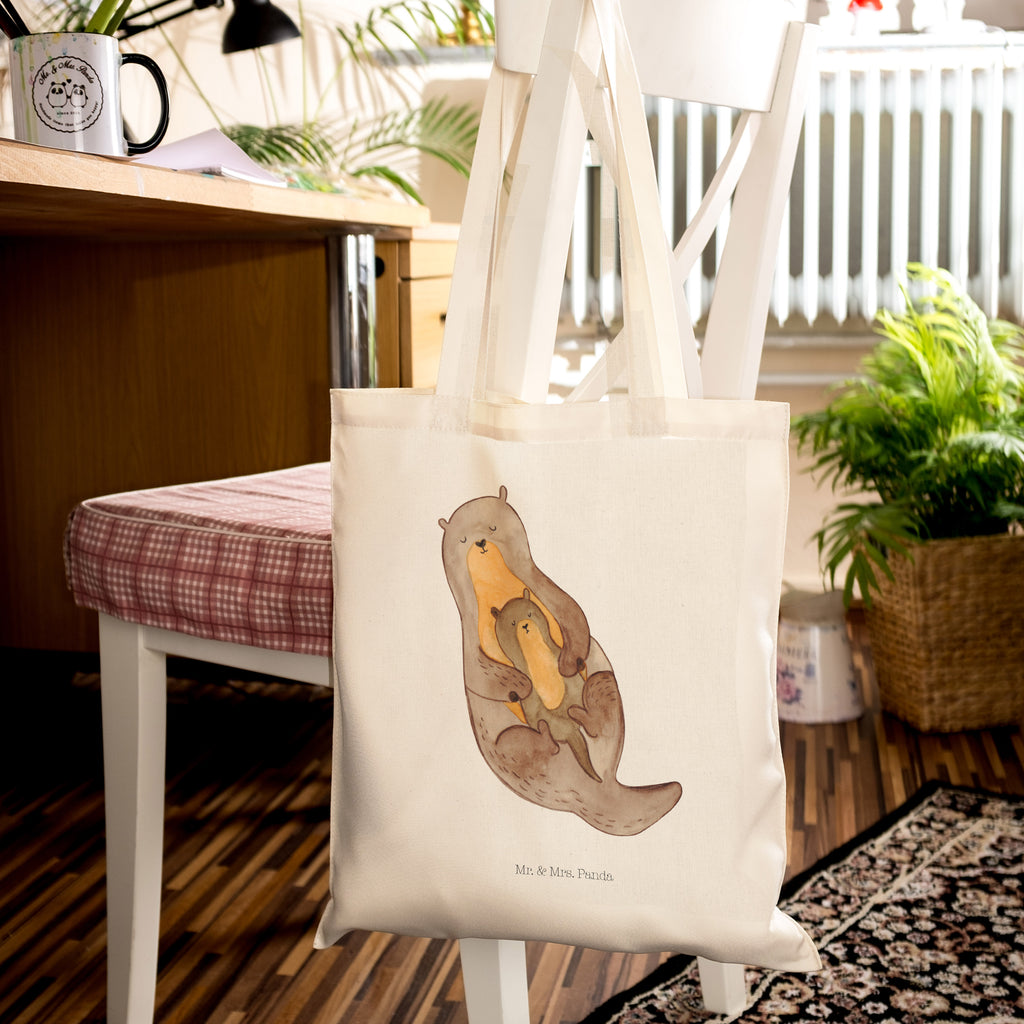 Tragetasche Otter mit Kind Beuteltasche, Beutel, Einkaufstasche, Jutebeutel, Stoffbeutel, Otter, Fischotter, Seeotter, Otter Seeotter See Otter