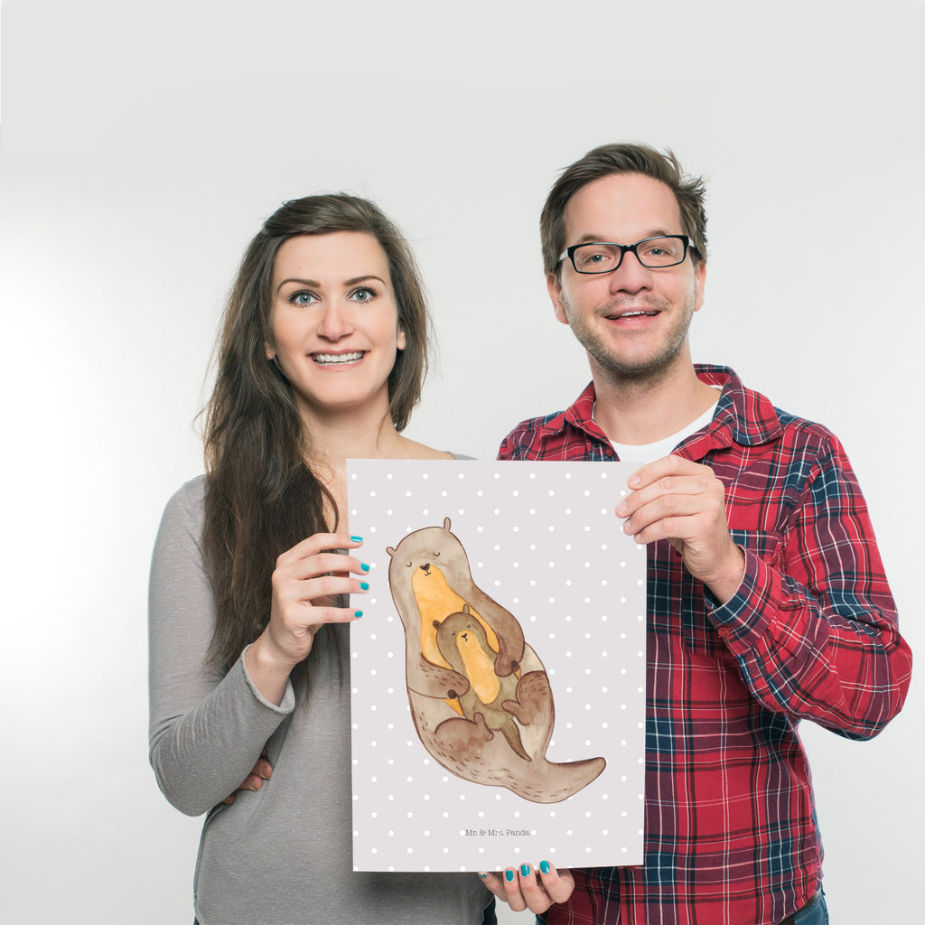 Poster Otter mit Kind Poster, Wandposter, Bild, Wanddeko, Küchenposter, Kinderposter, Wanddeko Bild, Raumdekoration, Wanddekoration, Handgemaltes Poster, Mr. & Mrs. Panda Poster, Designposter, Kunstdruck, Posterdruck, Otter, Fischotter, Seeotter, Otter Seeotter See Otter