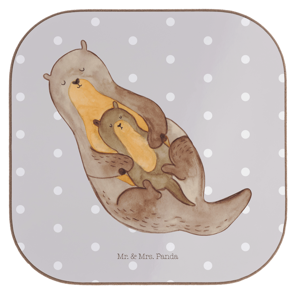 Quadratische Untersetzer Otter mit Kind Bierdeckel, Glasuntersetzer, Untersetzer Gläser, Getränkeuntersetzer, Otter, Fischotter, Seeotter, Otter Seeotter See Otter