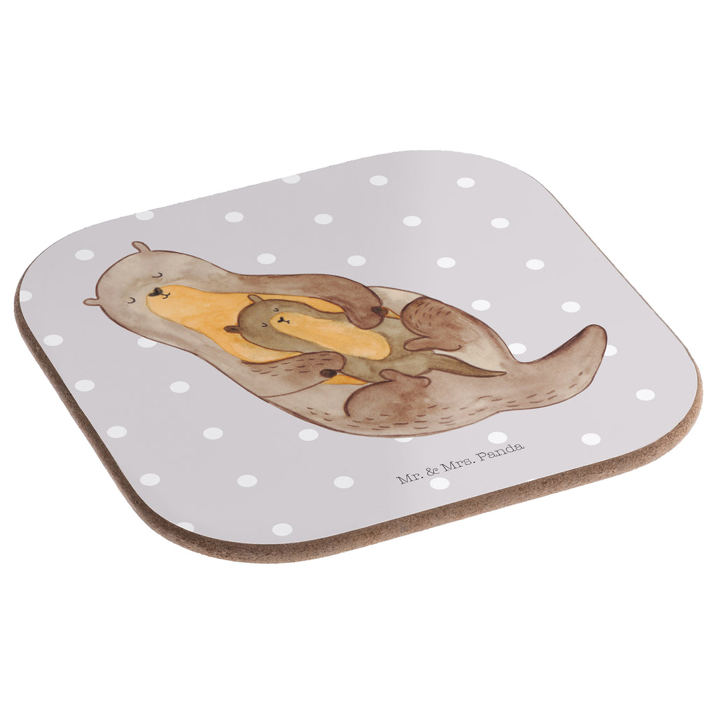 Quadratische Untersetzer Otter mit Kind Bierdeckel, Glasuntersetzer, Untersetzer Gläser, Getränkeuntersetzer, Otter, Fischotter, Seeotter, Otter Seeotter See Otter