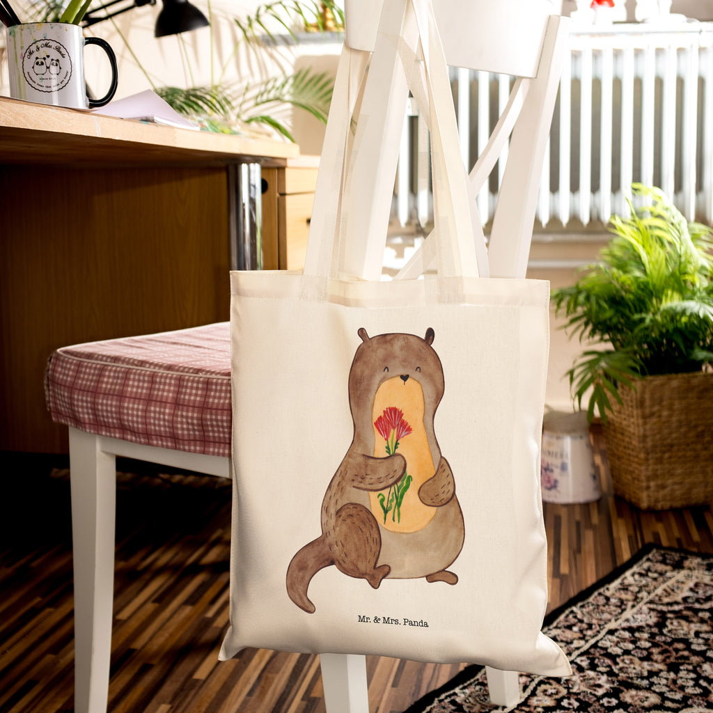 Tragetasche Otter Blumenstrauß Beuteltasche, Beutel, Einkaufstasche, Jutebeutel, Stoffbeutel, Otter, Fischotter, Seeotter, Otter Seeotter See Otter