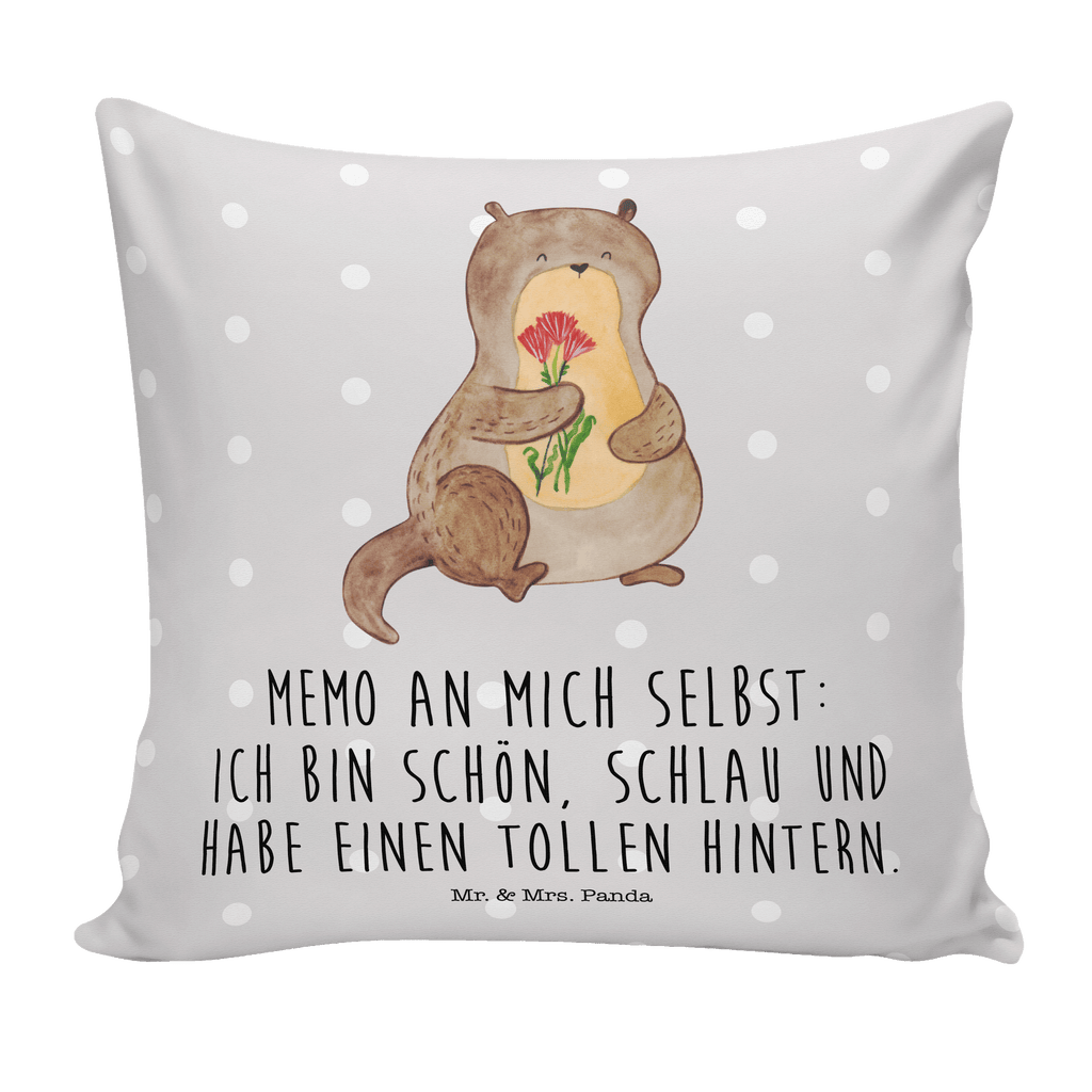 40x40 Kissen Otter Blumenstrauß Kissenhülle, Kopfkissen, Sofakissen, Dekokissen, Motivkissen, Otter, Fischotter, Seeotter, Otter Seeotter See Otter