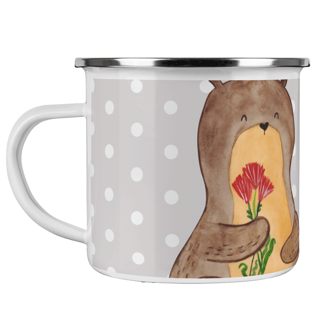 Camping Emaille Tasse Otter Blumenstrauß Campingtasse, Trinkbecher, Metalltasse, Outdoor Tasse, Emaille Trinkbecher, Blechtasse Outdoor, Emaille Campingbecher, Edelstahl Trinkbecher, Metalltasse für Camping, Kaffee Blechtasse, Camping Tasse Metall, Otter, Fischotter, Seeotter, Otter Seeotter See Otter