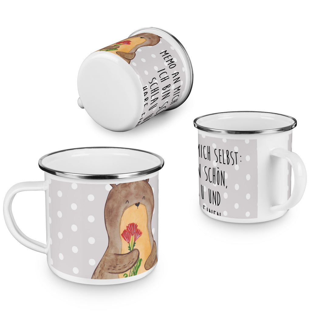 Camping Emaille Tasse Otter Blumenstrauß Campingtasse, Trinkbecher, Metalltasse, Outdoor Tasse, Emaille Trinkbecher, Blechtasse Outdoor, Emaille Campingbecher, Edelstahl Trinkbecher, Metalltasse für Camping, Kaffee Blechtasse, Camping Tasse Metall, Otter, Fischotter, Seeotter, Otter Seeotter See Otter