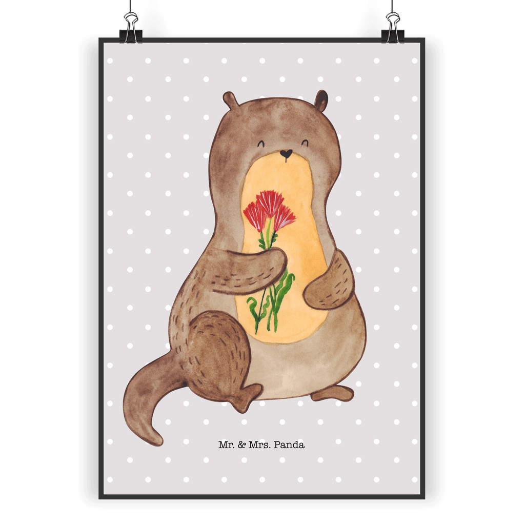 Poster Otter Blumenstrauß Poster, Wandposter, Bild, Wanddeko, Küchenposter, Kinderposter, Wanddeko Bild, Raumdekoration, Wanddekoration, Handgemaltes Poster, Mr. & Mrs. Panda Poster, Designposter, Kunstdruck, Posterdruck, Otter, Fischotter, Seeotter, Otter Seeotter See Otter