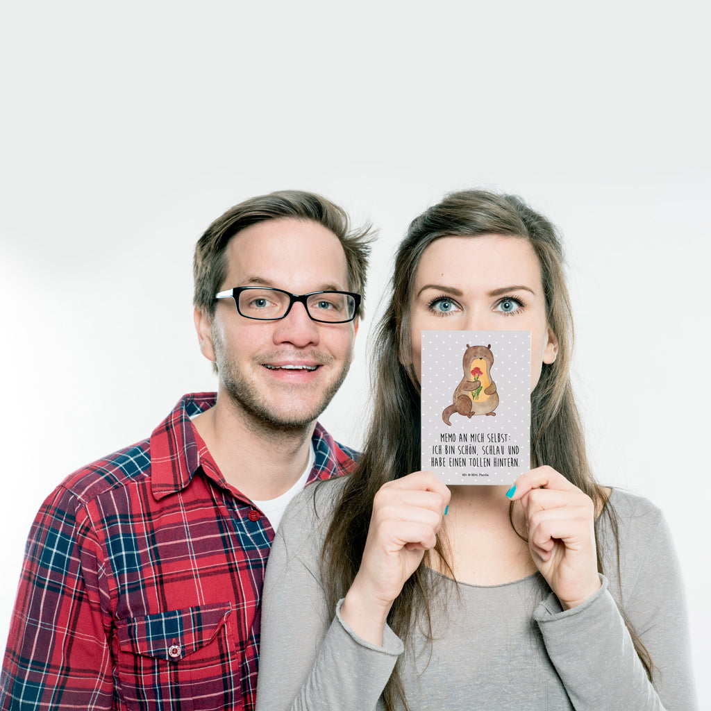 Postkarte Otter Blumenstrauß Geschenkkarte, Grußkarte, Karte, Einladung, Ansichtskarte, Geburtstagskarte, Einladungskarte, Otter, Fischotter, Seeotter, Otter Seeotter See Otter