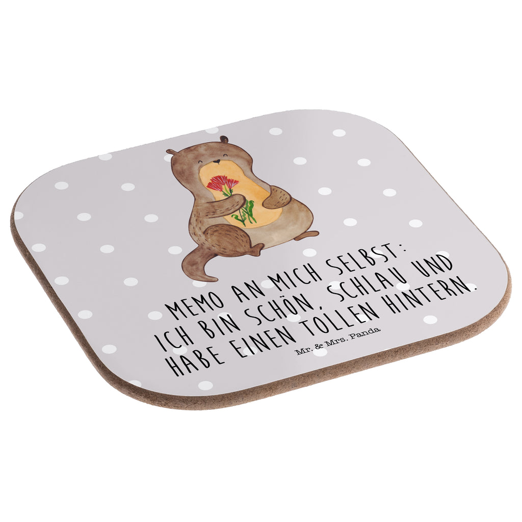 Quadratische Untersetzer Otter Blumenstrauß Bierdeckel, Glasuntersetzer, Untersetzer Gläser, Getränkeuntersetzer, Otter, Fischotter, Seeotter, Otter Seeotter See Otter