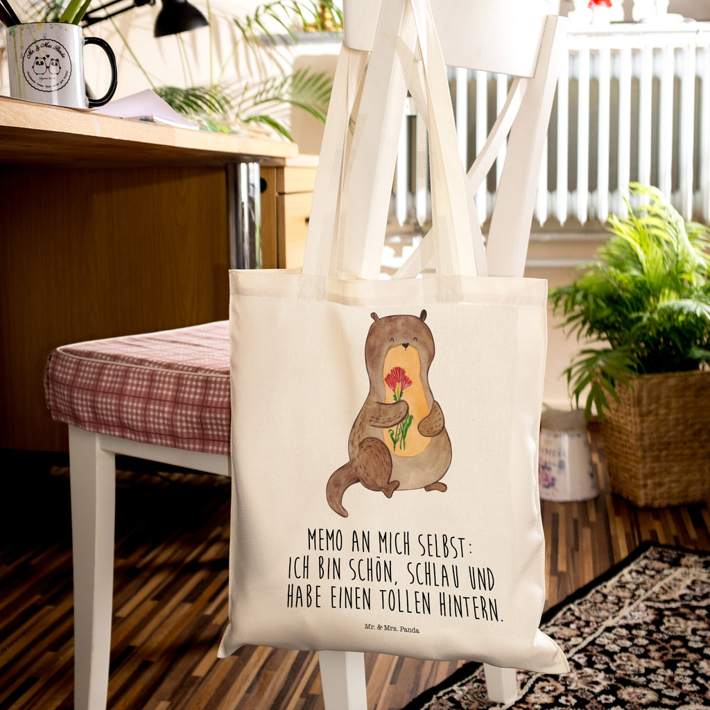 Tragetasche Otter Blumenstrauß Beuteltasche, Beutel, Einkaufstasche, Jutebeutel, Stoffbeutel, Otter, Fischotter, Seeotter, Otter Seeotter See Otter