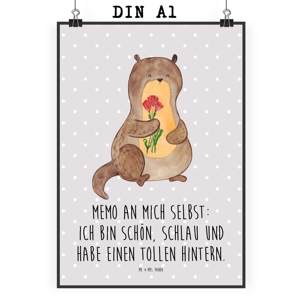 Poster Otter Blumenstrauß Poster, Wandposter, Bild, Wanddeko, Küchenposter, Kinderposter, Wanddeko Bild, Raumdekoration, Wanddekoration, Handgemaltes Poster, Mr. & Mrs. Panda Poster, Designposter, Kunstdruck, Posterdruck, Otter, Fischotter, Seeotter, Otter Seeotter See Otter