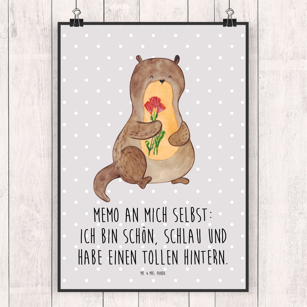 Poster Otter Blumenstrauß Poster, Wandposter, Bild, Wanddeko, Küchenposter, Kinderposter, Wanddeko Bild, Raumdekoration, Wanddekoration, Handgemaltes Poster, Mr. & Mrs. Panda Poster, Designposter, Kunstdruck, Posterdruck, Otter, Fischotter, Seeotter, Otter Seeotter See Otter