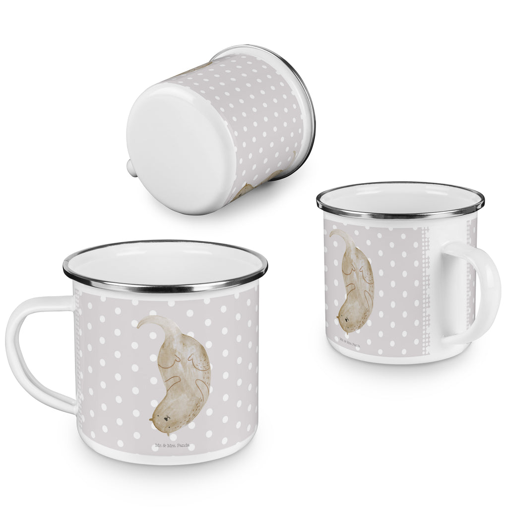 Camping Emaille Tasse Otter kopfüber Campingtasse, Trinkbecher, Metalltasse, Outdoor Tasse, Emaille Trinkbecher, Blechtasse Outdoor, Emaille Campingbecher, Edelstahl Trinkbecher, Metalltasse für Camping, Kaffee Blechtasse, Camping Tasse Metall, Otter, Fischotter, Seeotter, Otter Seeotter See Otter