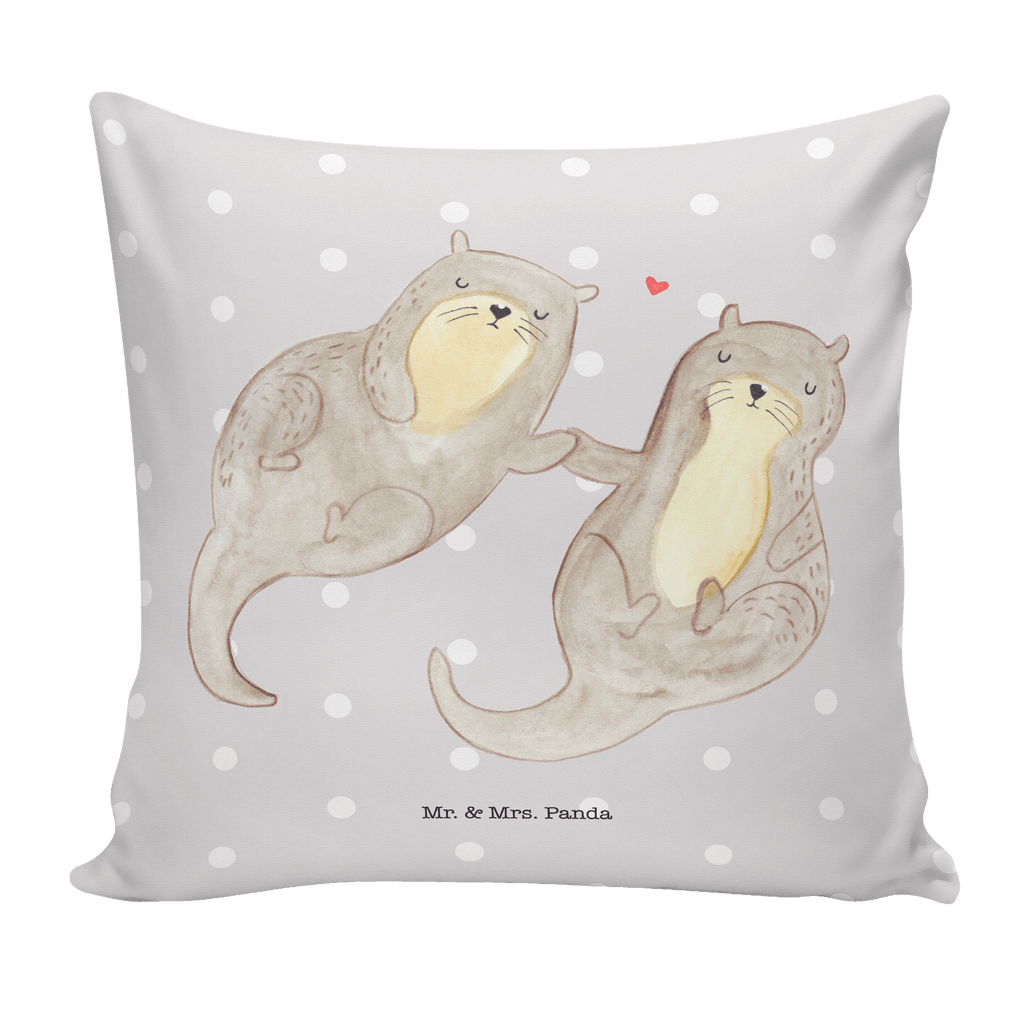 40x40 Kissen Otter händchenhaltend Kissenhülle, Kopfkissen, Sofakissen, Dekokissen, Motivkissen, Otter, Fischotter, Seeotter, Otter Seeotter See Otter