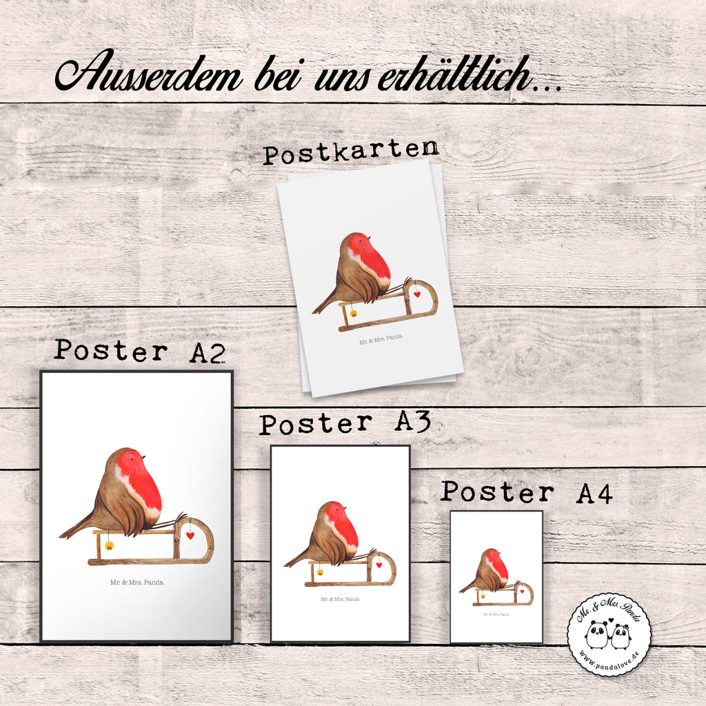 Poster Rotkehlchen Schlitten Poster, Wandposter, Bild, Wanddeko, Küchenposter, Kinderposter, Wanddeko Bild, Raumdekoration, Wanddekoration, Handgemaltes Poster, Mr. & Mrs. Panda Poster, Designposter, Kunstdruck, Posterdruck, Winter, Weihnachten, Weihnachtsdeko, Nikolaus, Advent, Heiligabend, Wintermotiv, Schlitten, Vogel