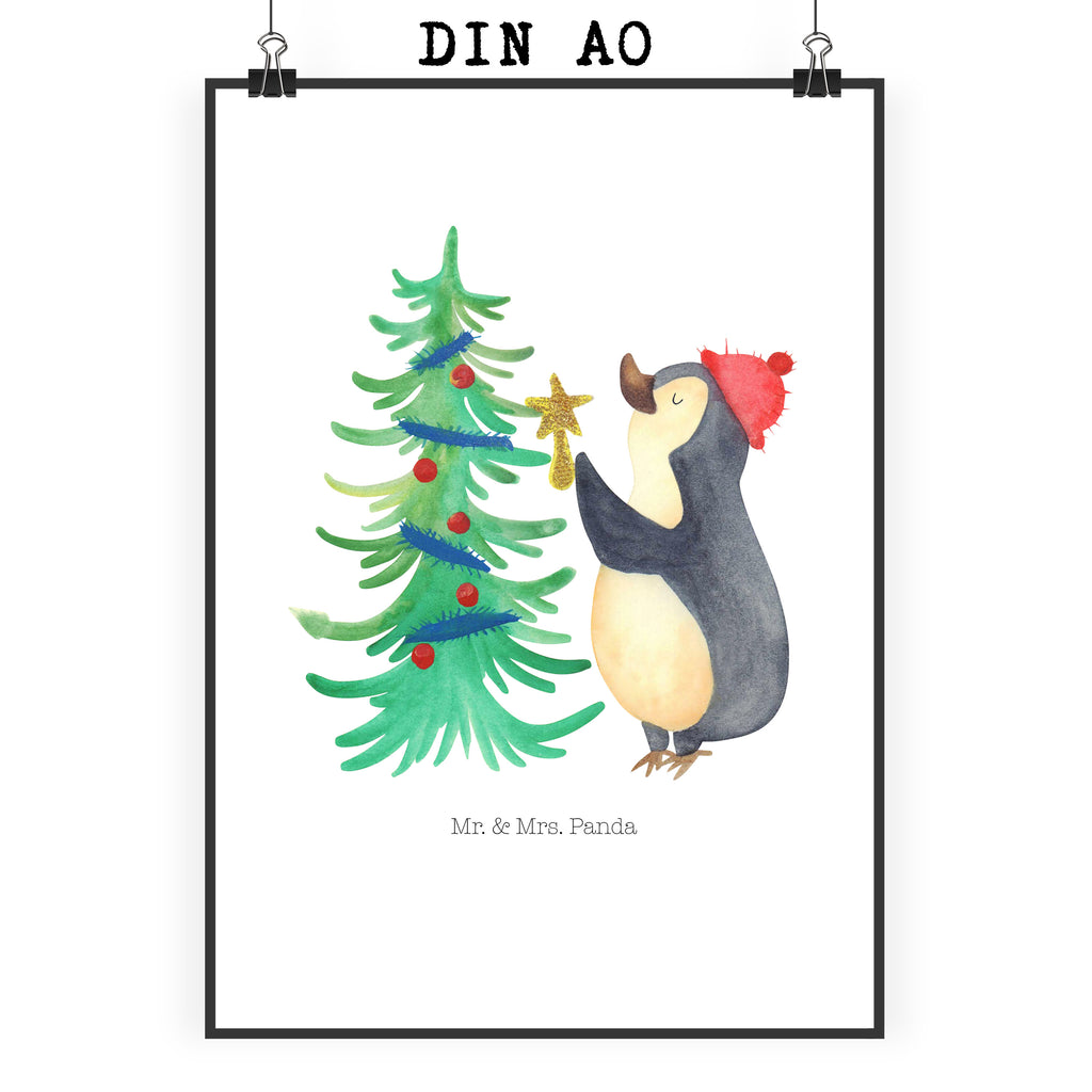 Poster Pinguin Weihnachtsbaum Poster, Wandposter, Bild, Wanddeko, Küchenposter, Kinderposter, Wanddeko Bild, Raumdekoration, Wanddekoration, Handgemaltes Poster, Mr. & Mrs. Panda Poster, Designposter, Kunstdruck, Posterdruck, Winter, Weihnachten, Weihnachtsdeko, Nikolaus, Advent, Heiligabend, Wintermotiv, Pinguin