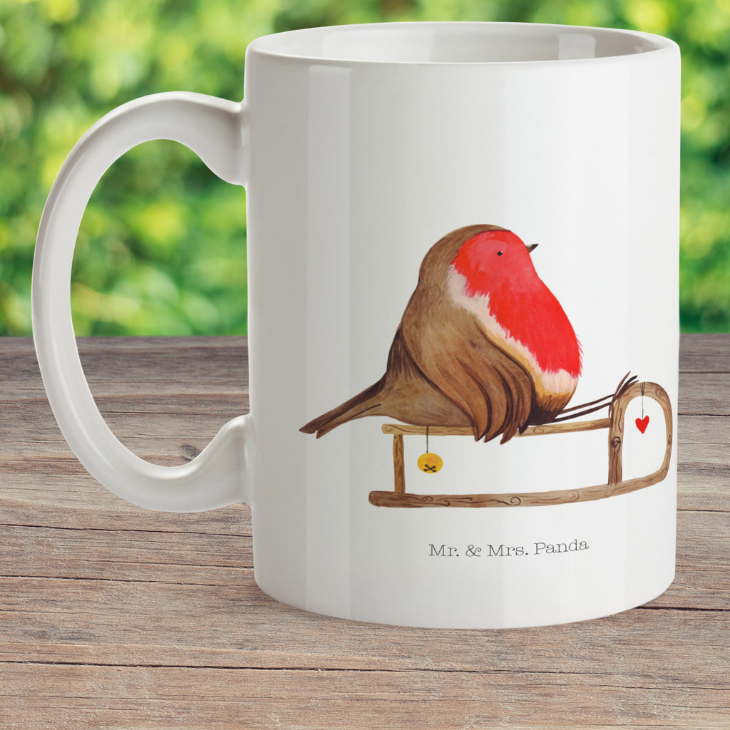 Kindertasse Rotkehlchen Schlitten Kunststoff Tasse, Kindergarten, Tasse, Trinkbecher, Camping Becher, Kaffeetasse, Kunststoffbecher, Kindergartenbecher, Outdoorgeschirr, Kunststoffgeschirr, Reisebecher, Reisetasse, Kinderbecher, Winter, Weihnachten, Weihnachtsdeko, Nikolaus, Advent, Heiligabend, Wintermotiv, Schlitten, Vogel