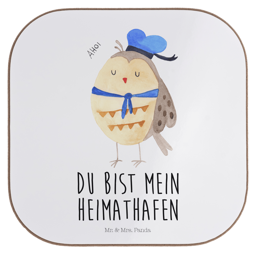 Quadratische Untersetzer Eule Matrosen Bierdeckel, Glasuntersetzer, Untersetzer Gläser, Getränkeuntersetzer, Eule, Eule Spruch, Eule Deko, Owl, Wortspiel lustig, Matrose, Freundin, Ehe, Seefahrer, Heimathafen, Hochzeitstag Geschenk
