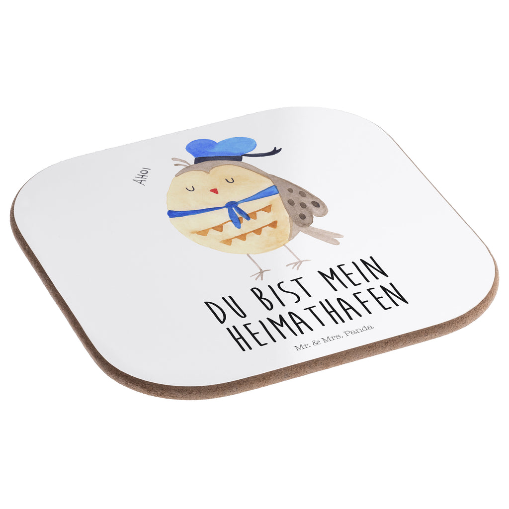Quadratische Untersetzer Eule Matrosen Bierdeckel, Glasuntersetzer, Untersetzer Gläser, Getränkeuntersetzer, Eule, Eule Spruch, Eule Deko, Owl, Wortspiel lustig, Matrose, Freundin, Ehe, Seefahrer, Heimathafen, Hochzeitstag Geschenk