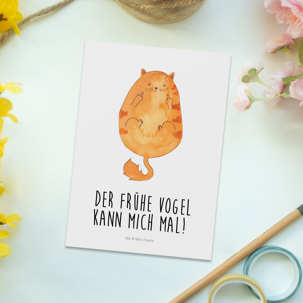 Postkarte Katze Frühaufsteher Geschenkkarte, Grußkarte, Karte, Einladung, Ansichtskarte, Geburtstagskarte, Einladungskarte, Dankeskarte, Katze, Katzenmotiv, Katzenfan, Katzendeko, Katzenfreund, Katzenliebhaber, Katzenprodukte, Katzenartikel, Katzenaccessoires, Katzensouvenirs, Katzenliebhaberprodukte, Katzenmotive, Der frühe Vogel kann mich mal, Morgenmuffel, Frühaufsteher, Kaffee, Katzen, Kater, Mietze